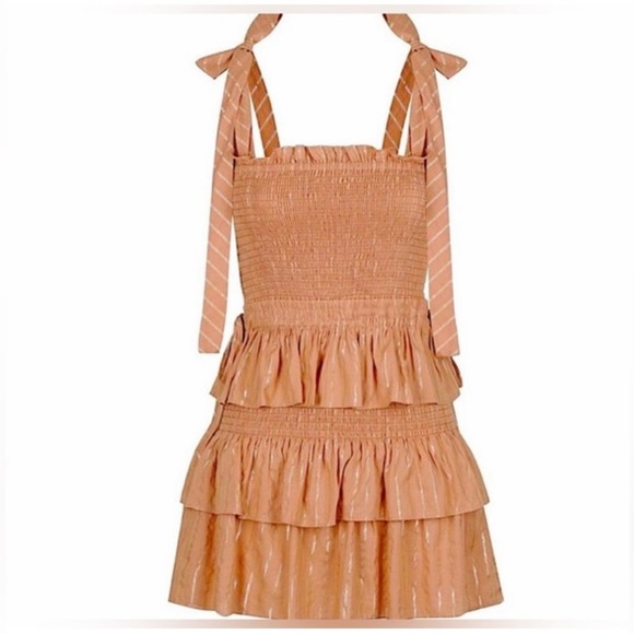 House of Harlow 1960 Shimmer Smocked Tiered Mini Dress Small - Picture 2 of 13